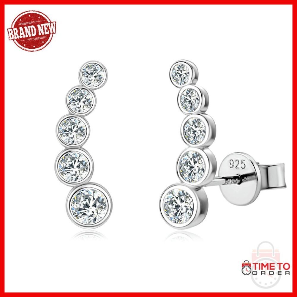 925 Sterling Silver Moissanite Climber Stud Earrings Hypoallergenic